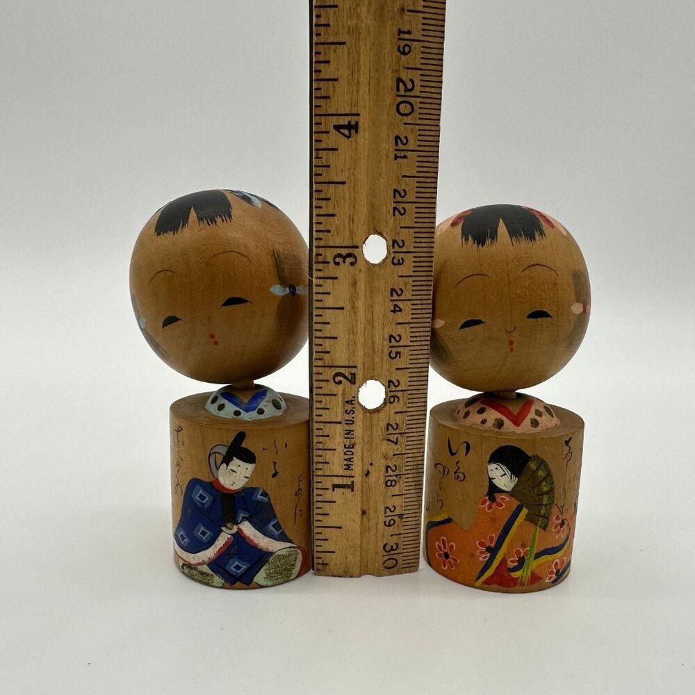 Vintage Kokeshi Dolls Japanese Hand Painted Wood Nodder Bobble Head Figurines - Picture 10 of 10